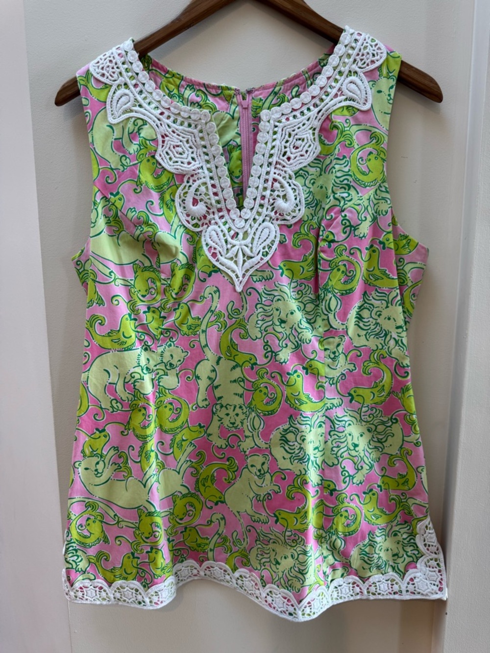 Lilly Pulitzer Pink & Lime Sleeveless Tunic with Lace Embroidery